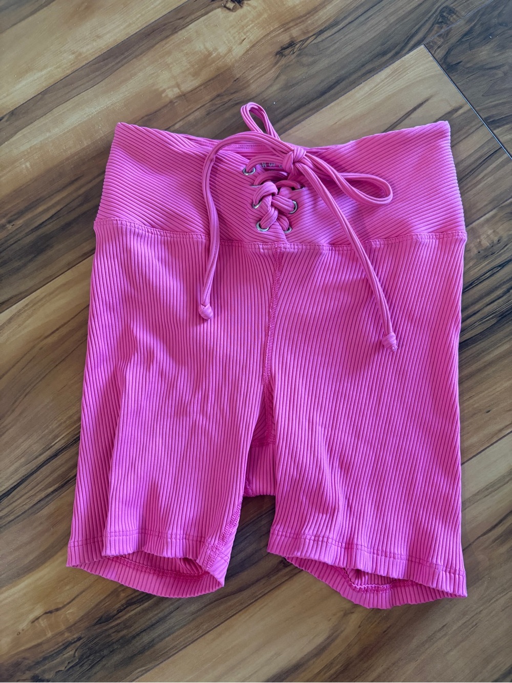 NWOT Year of Ours Lace-Up Ribbed Bike Shorts - Pink